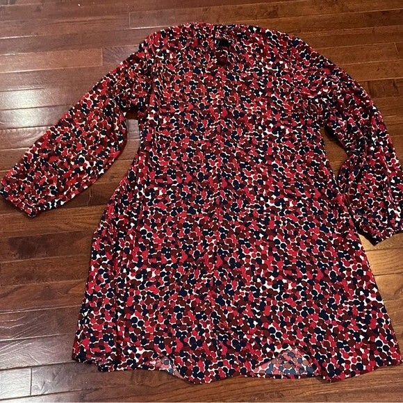 Hayden long sleeve tie neck navy red and white dot print shift dress size large - Picture 4 of 5